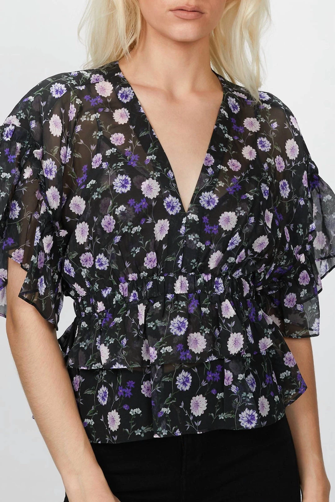 The Kooples Silk Top With Print in Black/Floral - women 4 The Kooples Silk Top With Print in Black/Floral - women - Image 4