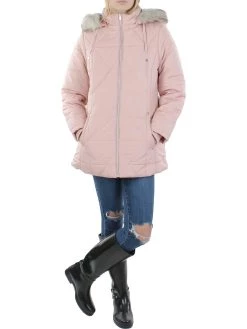 INTL d.e.t.a.i.l.s Womens Hooded Faux Fur Trim Puffer Jacket