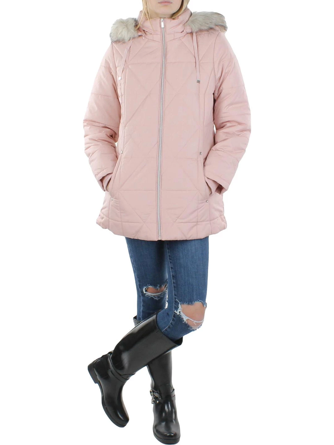 INTL d.e.t.a.i.l.s Womens Hooded Faux Fur Trim Puffer Jacket 1 INTL d.e.t.a.i.l.s Womens Hooded Faux Fur Trim Puffer Jacket