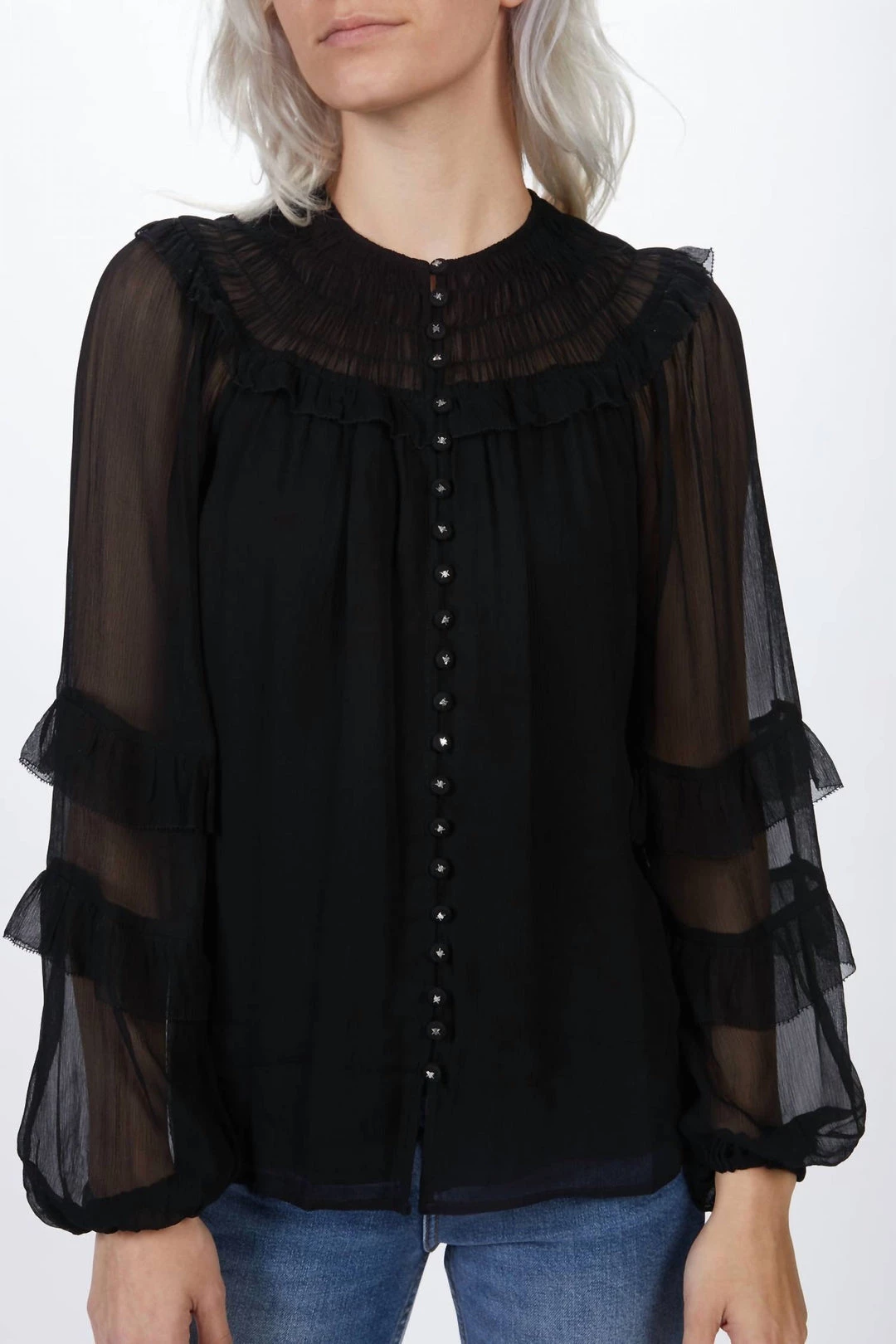 The Kooples Renaissance Smocked Shirt in Black - women 4 The Kooples Renaissance Smocked Shirt in Black - women - Image 4
