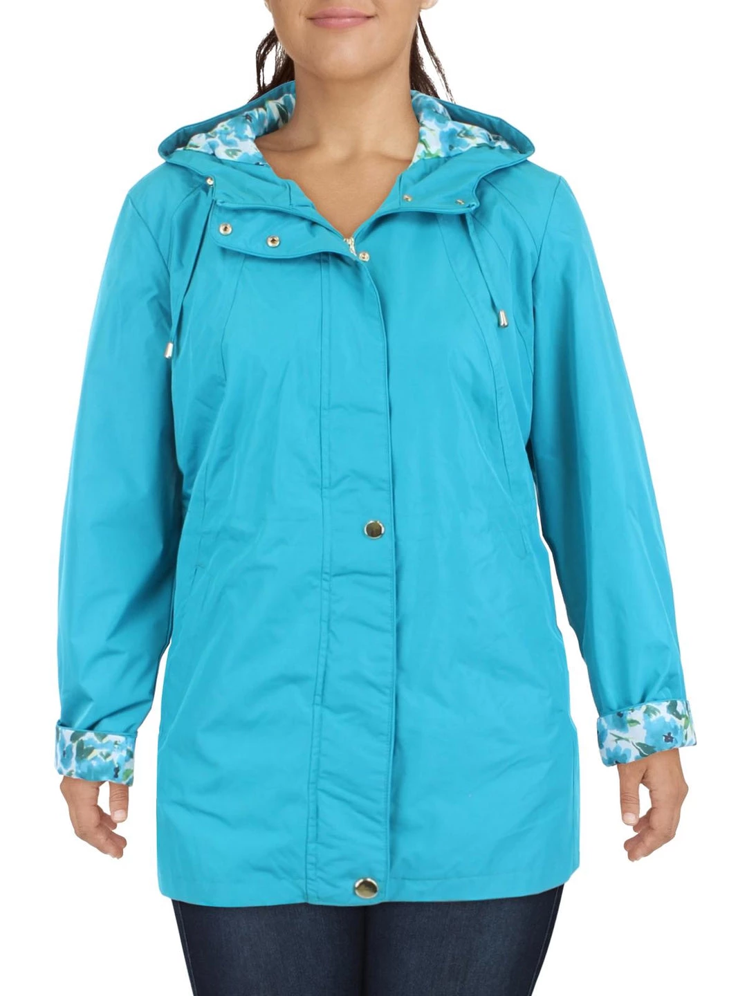 INTL d.e.t.a.i.l.s Plus Womens Midi Hooded Windbreaker Jacket 1 INTL d.e.t.a.i.l.s Plus Womens Midi Hooded Windbreaker Jacket