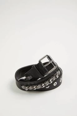 The Kooples Leather Belt With Chain in Black - women