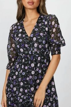 The Kooples Printed Midi Dress in Black/Purple Peony - women -Cult of Individuality shop 6328691a05114ff4a8e8a9b04c9dcb4e 1080x