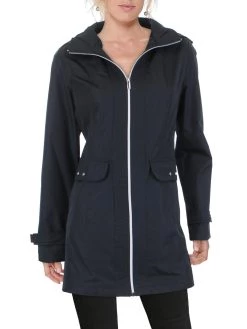 INTL d.e.t.a.i.l.s Womens Hooded Midi Windbreaker Jacket
