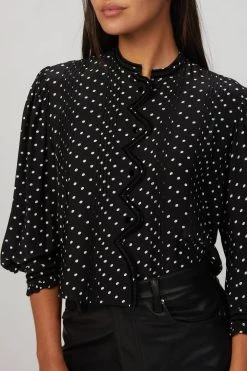 The Kooples Polka Dots Flowing Top in Black - women
