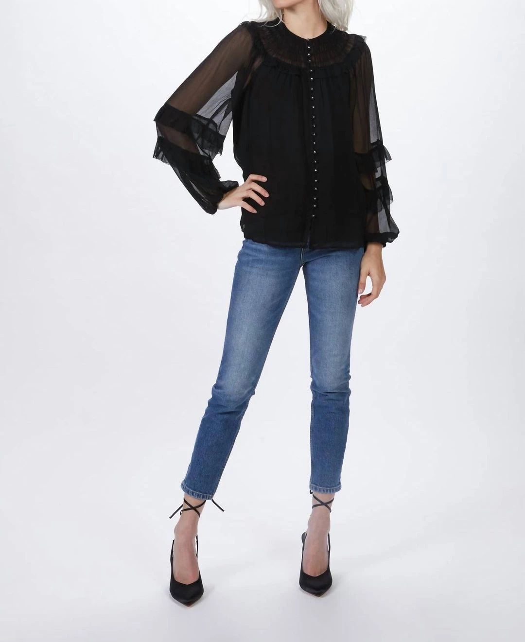 The Kooples Renaissance Smocked Shirt in Black - women 1 The Kooples Renaissance Smocked Shirt in Black - women