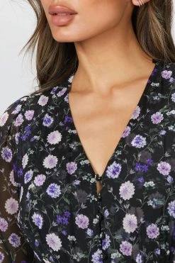 The Kooples Printed Midi Dress in Black/Purple Peony - women -Cult of Individuality shop 767add97ae024f17aa4db661ab11f148 1080x