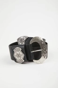 The Kooples Leather Belt With Metal Buckle in Black - women