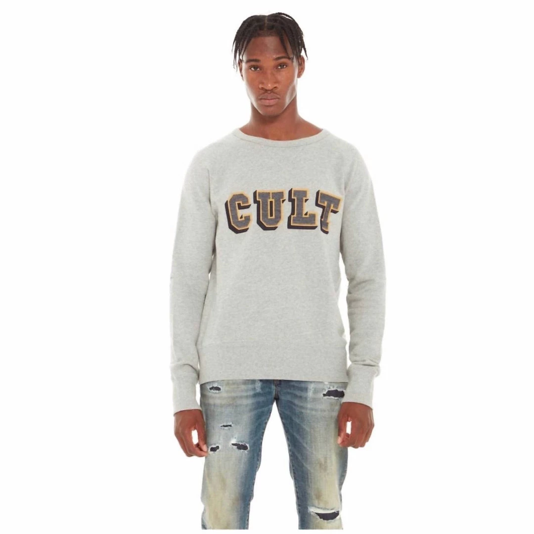 Cult Of Individuality Men'S Fleece W/ Collegiate Font Top in Heather Grey 1 Cult Of Individuality Men'S Fleece W/ Collegiate Font Top in Heather Grey