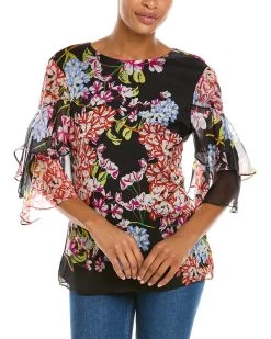 Josie Natori Tiered Sleeve Silk Top - women