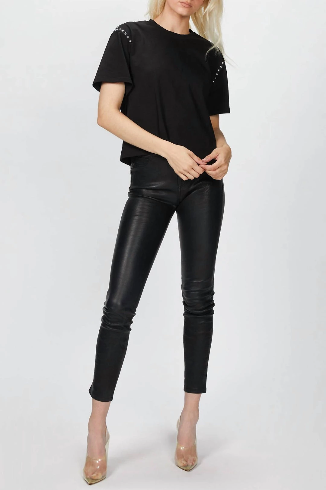 The Kooples T-Shirt With Studs in Black - women 1 The Kooples T-Shirt With Studs in Black - women