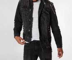 Cult Of Individuality Men'S Punk Type 2 Denim Rigid Jacket in Vintage Black