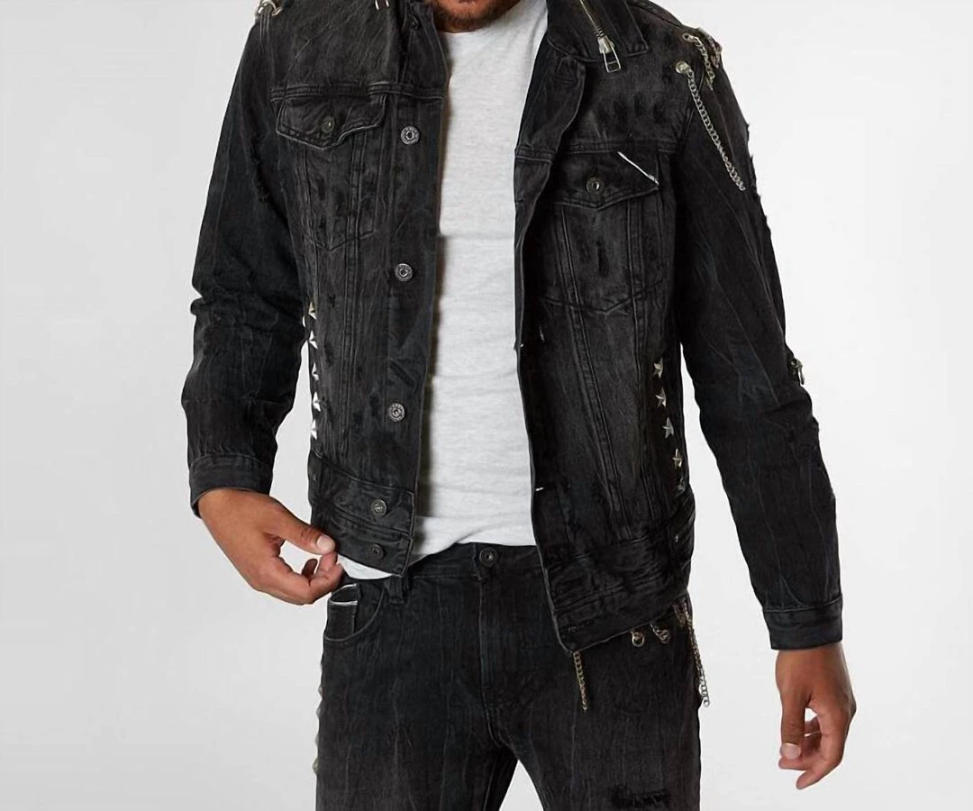 Cult Of Individuality Men'S Punk Type 2 Denim Rigid Jacket in Vintage Black 1 Cult Of Individuality Men'S Punk Type 2 Denim Rigid Jacket in Vintage Black