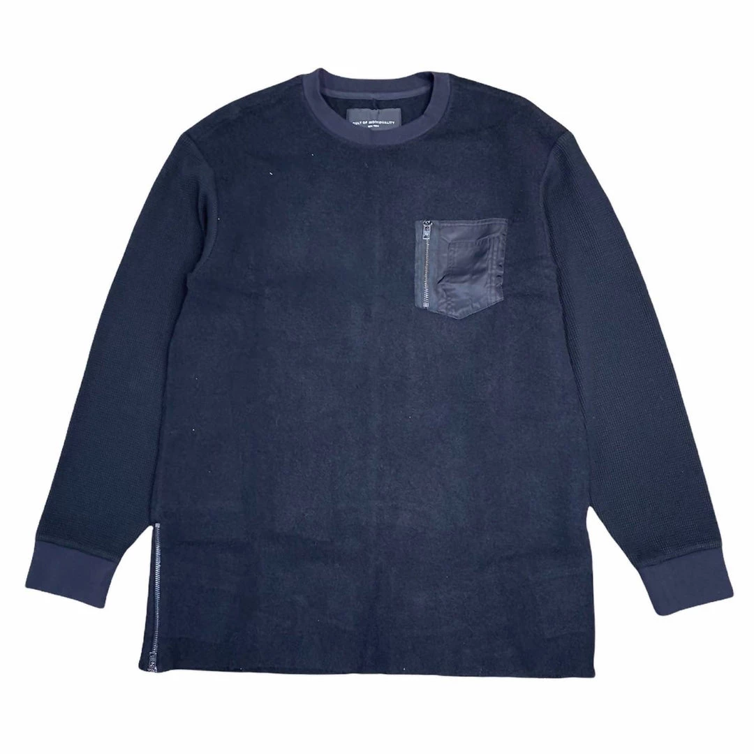 Cult Of Individuality Men'S Crew Knit W/ Thermal Sleeves in Black 1 Cult Of Individuality Men'S Crew Knit W/ Thermal Sleeves in Black