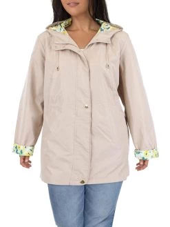 INTL d.e.t.a.i.l.s Plus Womens Hooded Lightweight Windbreaker Jacket