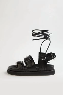 The Kooples Wedge Sandals With Ankle Tie in Black - women