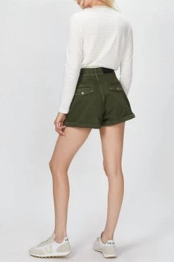 The Kooples Stretch Linen Khaki Shorts in Army Green - women -Cult of Individuality shop fb9a054dcdad4d7b930530f6f5e14b67 1080x